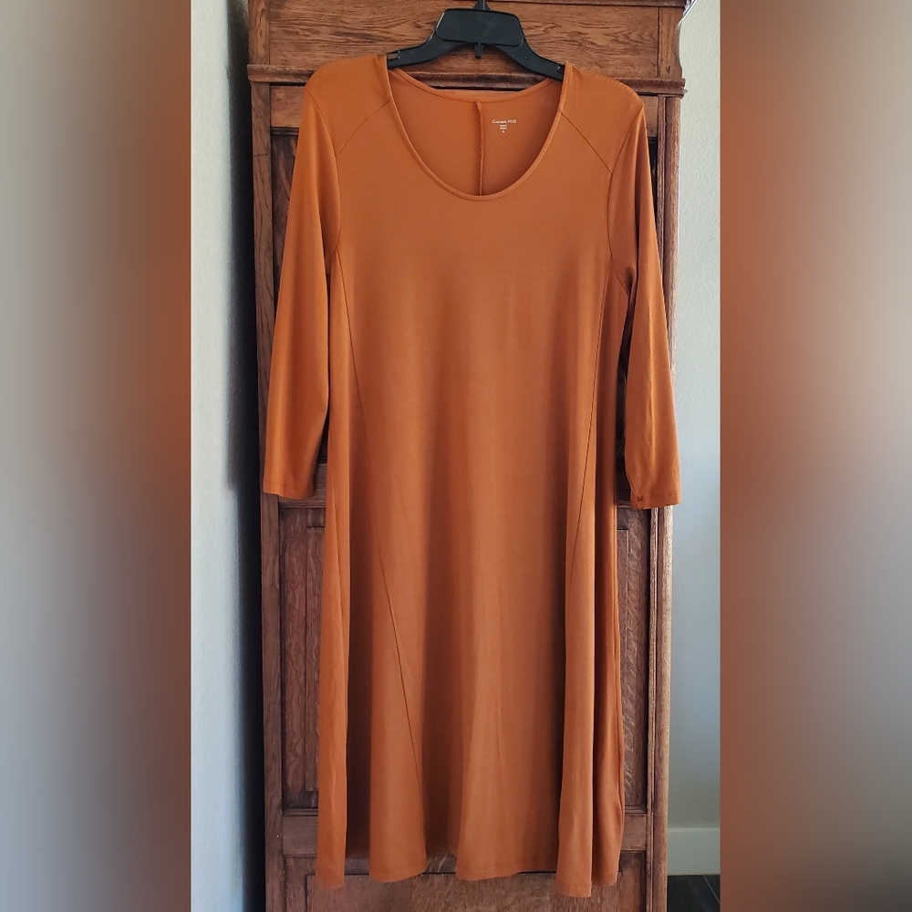 Garnet Hill Scoop Neck Trapeze A-Line Dress Orange Medium Tencel/Lyocell